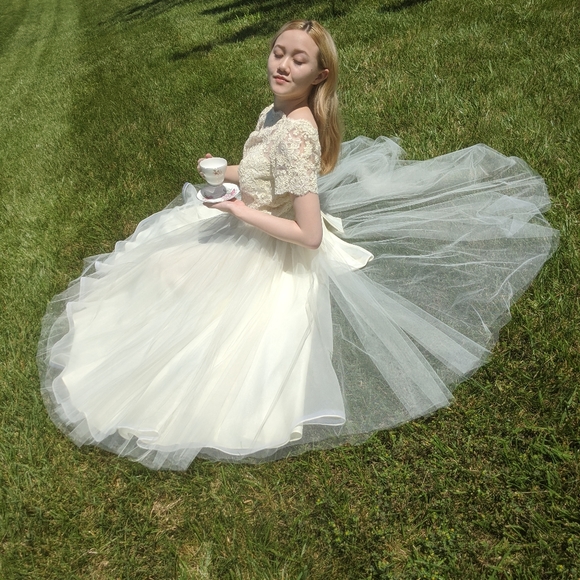 50s bridal gown lace and tulle tea length - Picture 5 of 6